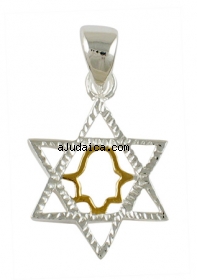 Silver Star of David Two-tone Pendant with hamsa by aJudaica