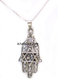 Sterling Silver Hamsa with Star of David Pendant by aJudaica