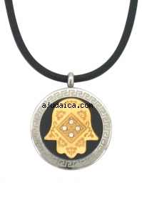 Zirconium Two-Tone Hamsa on Rubber Cord by aJudaica