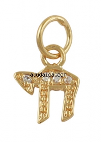Gold Filled Zirconium "Chai" Pendant by aJudaica