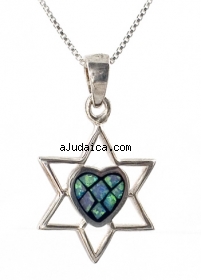 Silver and Opal Star of David with Heart Pendant by aJudaica