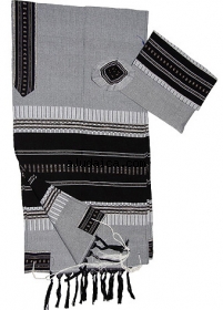 Gabrieli Cotton Tallit Set - Gray with Black by aJudaica