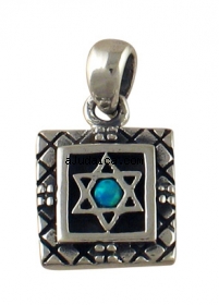 Silver and Opal Star of David Square Pendant by aJudaica