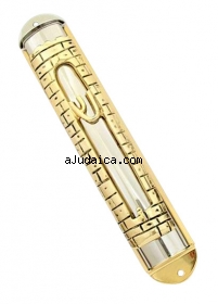 Silver-gold Jerusalem Wall Mezuzah by aJudaica
