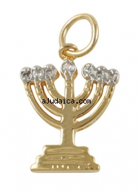 Gold Filled Zirconium Two-Tone Menorah Pendant by aJudaica