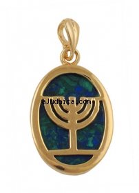 Gold Filled Azorite Menorah Pendant by aJudaica