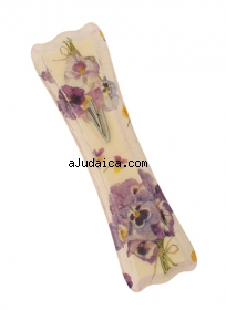 Beige and Pink Floral design Wood Mezuzah by aJudaica
