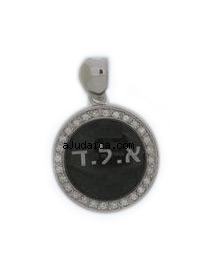 Sterling Silver Black Enamel Zirconium Pendant by aJudaica