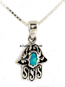 Silver and Opal Hamsa Necklace by aJudaica