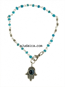 Light Blue bead Hamsa "eye"  bracelet by aJudaica