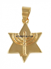 Gold Filled Star of David Menorah Pendant by aJudaica
