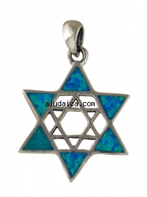 Silver and Opal Double Star of David Pendant by aJudaica
