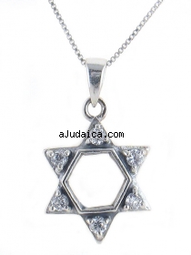 Sterling Silver Zirconium Magen David Pendant by aJudaica