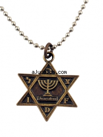 Israeli Army Star of David Bronze Pendant - Menorah by aJudaica