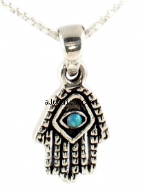Silver and Opal Hamsa Necklace by aJudaica