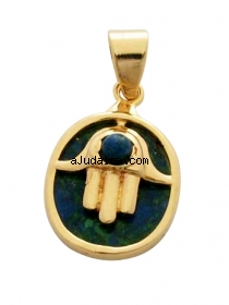Circle Hamsa Pendant with Azorite by aJudaica
