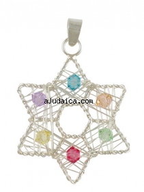 Silver Star of David Pendant with multicolor stones by aJudaica