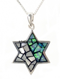 Sterling Silver and Opal Star of David Pendant by aJudaica