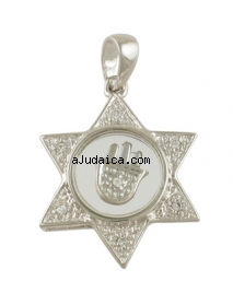 Sterling Silver Magen David with Revolving Hamsa Zirconium Pendant by aJudaica