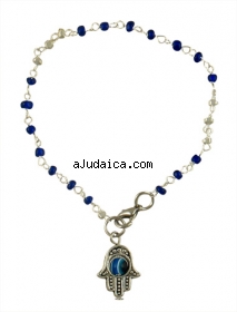 Blue bead Hamsa "eye"  bracelet by aJudaica