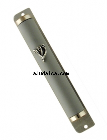 Gray Round Mezuzah with Shin by aJudaica
