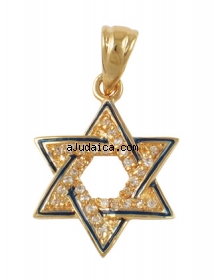 Gold Filled Zirconium Star of David Pendant with Blue Enamel by aJudaica