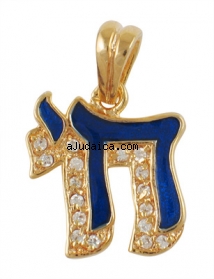 Gold Filled Blue and White "Chai" Pendant by aJudaica