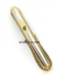Silver and Gold Plated Hamsa Mezuzah by aJudaica