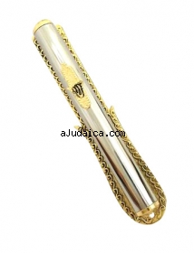 Silver and Gold Plated Hamsa Mezuzah by aJudaica