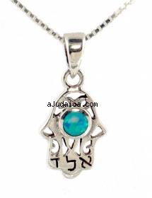 Silver and Opal Kaballah Hamsa Pendant by aJudaica