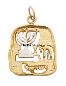 Gold Filled Menorah Chai Pendant by aJudaica