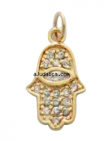 Gold Filled Zirconium Hamsa Pendant by aJudaica