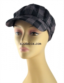 Womens Black-White Checked Cap with Metallic Threads by aJudaica