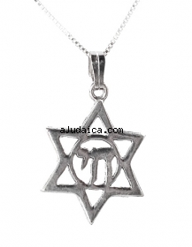 Sterling Silver Star of David with Chai Pendant by aJudaica