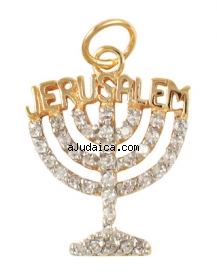 Gold Filled Two Tone Zirconium Menorah Pendant by aJudaica