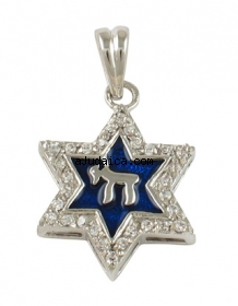 Blue Enamel "Chai" Star of David Pendant by aJudaica