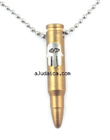 Bronze Israeli Army M-16 Rifle Bullet Pendant - Hamsa Emblem by aJudaica