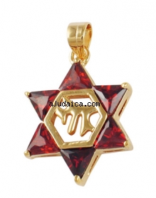 Gold Filled Garnet "Chai" Star of David Pendant by aJudaica