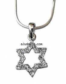 Star of David with white stones Rhodium Necklace by aJudaica