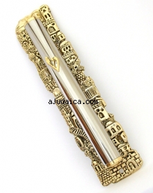 Silver and Gold Plated Jerusalem Mezuzah by aJudaica