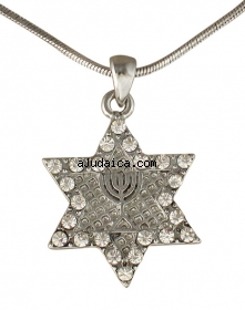Star of David Menorah Rhodium Necklace by aJudaica