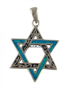 Silver and Opal Interlocking Star of David Pendant by aJudaica