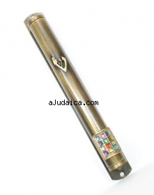 12 Tribe BreastPlate Yellow Pewter Mezuzah by aJudaica