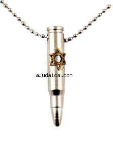 Israeli Army M-16 Rifle Bullet Metal Pendant - Star of David Symbol by aJudaica