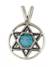 Silver and Opal Star of David in Circle Pendant by aJudaica