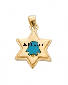 Gold Filled Star of David Turquoise Hamsa Pendant by aJudaica