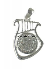 Sterling Silver Lyre Pendant with zirconium by aJudaica