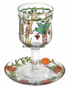 Painted Wineglass and Saucer by aJudaica