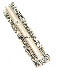 Silver Plated Round Jerusalem Mezuzah by aJudaica