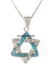 Sterling Silver and Opal Star of David Pendant by aJudaica